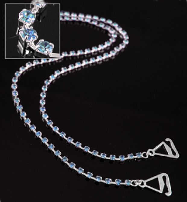 Bra Straps - Single Line Crystal Chain Strap - Blue