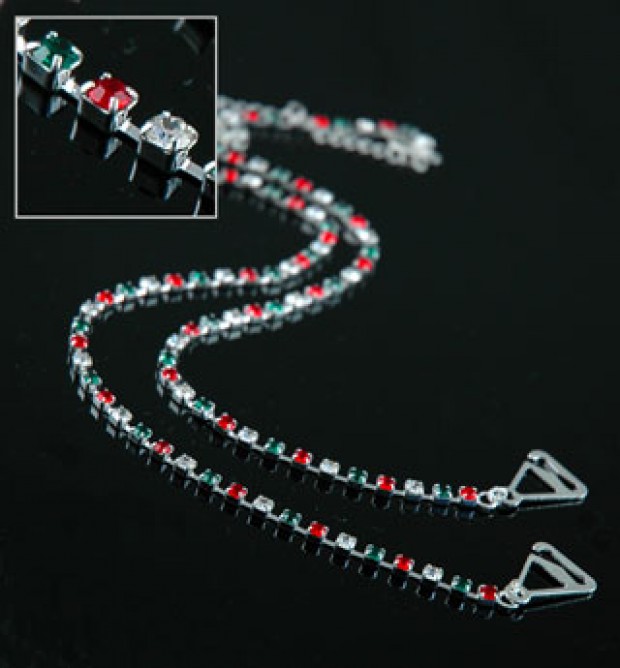 Bra Straps - Single Line Crystal Chain Strap - Red & Green