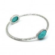 Bangle Bracelets w/ Coral Like Stones - Turquoise - BR-81189TQ