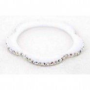 Bangle Bracelets - Flower Shape w/ Rhinstones - White