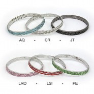 Bangle Bracelets - 2-Row Rhinestone - PE - Light Green