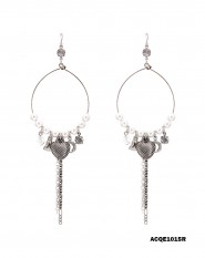 Hoop Earrings w/ Pearls & Multi Charms - ER-ACQE1015R