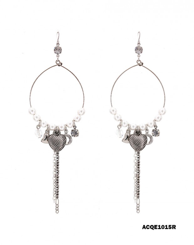 Hoop Earrings w/ Pearls & Multi Charms - ER-ACQE1015R