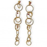 Gold Ring Link Earrings- Pink - ER-CQE956D