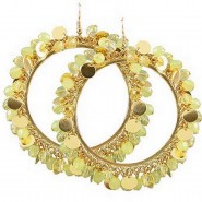Large Hoop w/ Discs & Beads Earrings - Green - ER-E1309GN