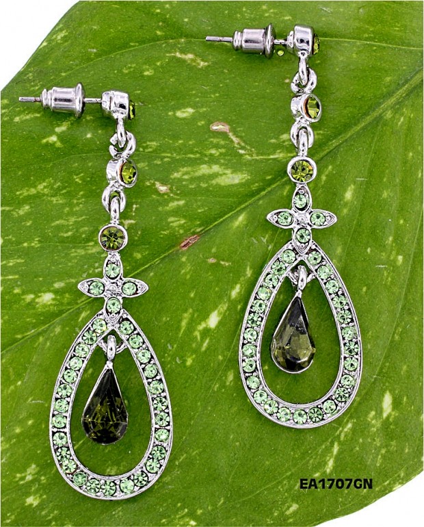 Crystal Open Tear Drop earrings - Green - ER-EA1707GN