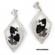 Hand Hammered Foil Look Earrings - Diamond Cut w/ Black Rhinestones - ER-OE0154RD-BKD