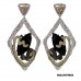 Hand Hammered Foil Look Earrings - Diamond Cut Two-tone w/ Black Rhinestones - ER-OE0154TT-BKD