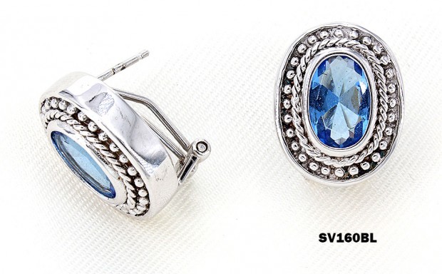 925 Sterling Silver Earrings w/ CZ - Blue - ER-SV160BL