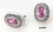 925 Sterling Silver Earrings w/ CZ - Pink  -  ER-SV160PK
