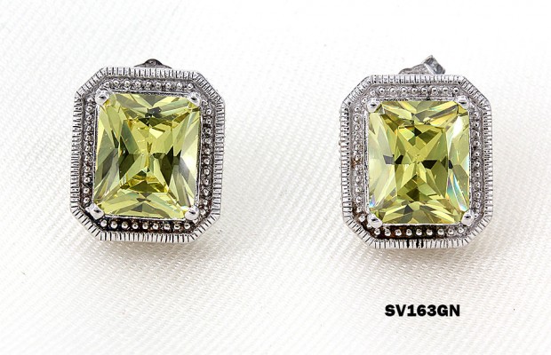 925 Sterling Silver Earrings w/ CZ - Green - ER-SV163GN