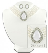 Multi Chain Tear Drop Pendant Necklace & Earrings Set