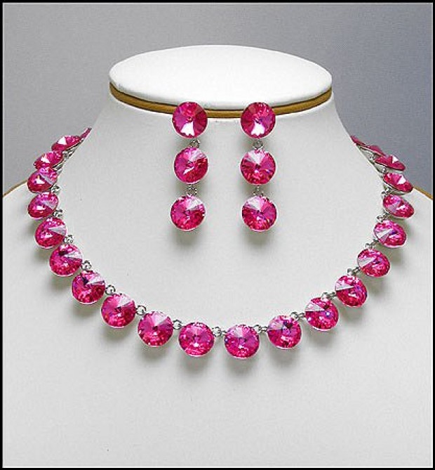 Gift Set - Swarovski Necklace & Earring Set - Pink 
