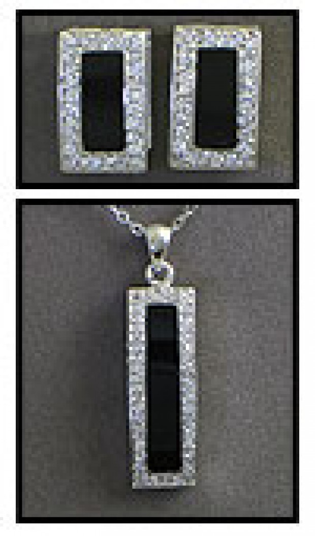 Gift set: Swarovski Cubic Zirconia w/ Onyx Necklace & Earring Set