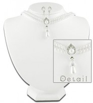 Faux Pearl Necklace and Earrings Set - Tear Drop Charm