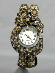 Bracelet Watch - Rhinestone Kitty - Brown - WT-KH01407BN