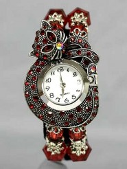 Bracelet Watch - Rhinestone Kitty - Red - WT-KH01407RD
