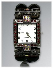 Bracelet Watch - Rhinestones w/ Multi Beaded Stretchable Bracelet - Red - WT-KH11486RD