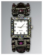 Bracelet Watch - Rhinestones w/ Multi Beaded Stretchable Bracelet - Purple -WT-KH11495PL