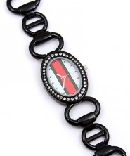 Lady Watch - Metal Link Strap w/ Red & Green Striped Design - Black - WT-L3070BK
