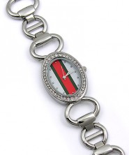 Lady Watch - Metal Link Strap w/ Red & Green Striped Design - Silver - WT-L3070SV
