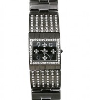 Lady Watch - Metal Bracelet w/ Rhinestone Lines - GUN - WT-L80019GUN