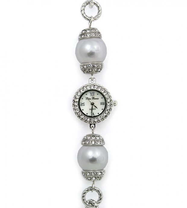 Bracelet Watch - Pearl Like Links Band - WT-L80626WT
