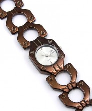 Lady Watch - Hexagon Metal Link Band- Brown - WT-L80651BN